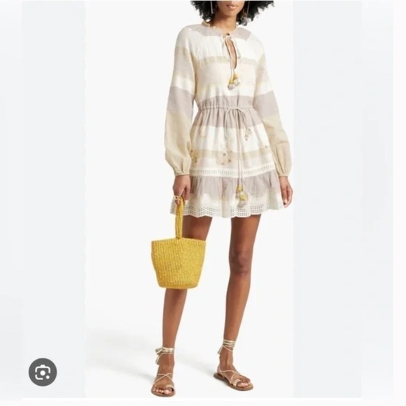 Hemant & Nandita Women's Mana Dress Embroidered Striped Boho Chic  NWT - Picture 4 of 4